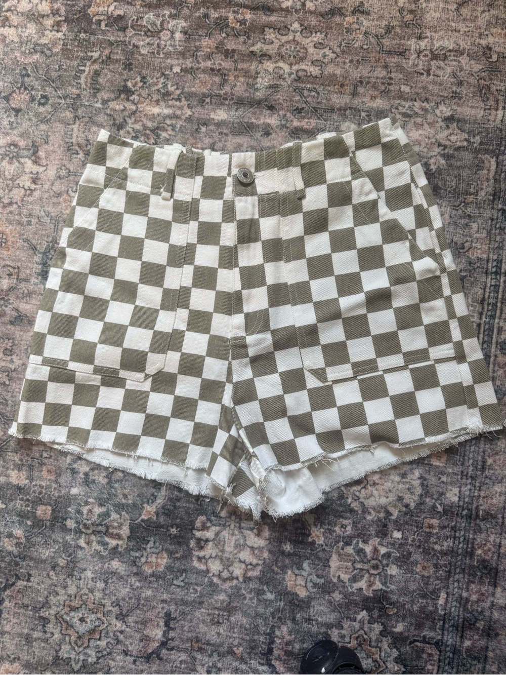 Papermoon Tan & White Checkerboard Shorts